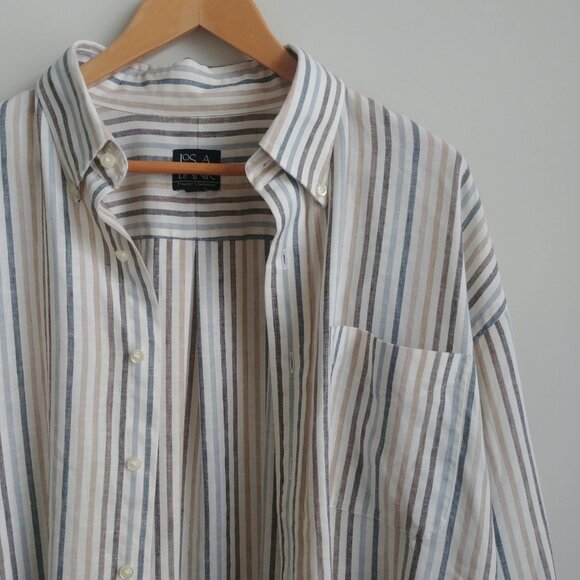 Jos A Bank 100% heavy linen striped button down Mens shirt - Picture 2 of 16
